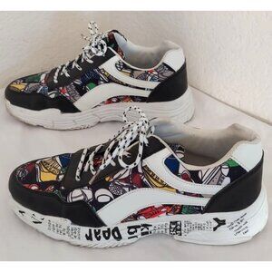 She&In Black White Shoes With Colorful Abstract Art And Number Pattern Size 11